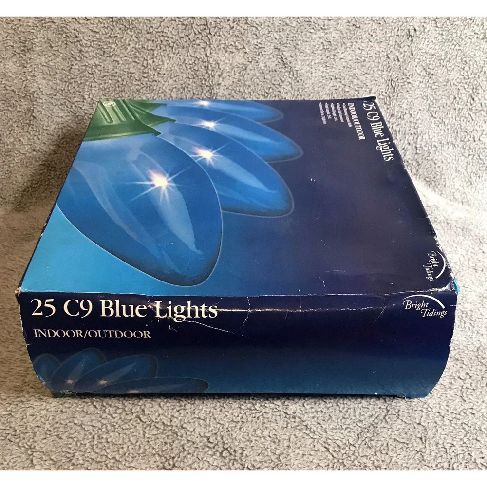 New Bright Tidings 25 C9 Blue Christmas Lights Bulbs 25 Ft Indoor Outdoor‎